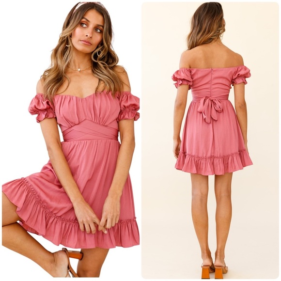 SAINTS+SECRETS Coral Off-Shoulder Babydoll Ruffle Tiered Tie-back Mini Dress M - Picture 1 of 10